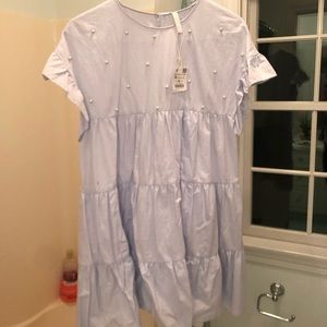 Zara dress blue with pearls NWT
